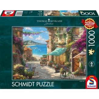Verpackungsvorderseite aus einem anderen Blickwinkel vom Artikel 59624, Thomas Kinkade Studios: Painter of Light - Café an der italienischen Riviera, 1.000 Teile Puzzle