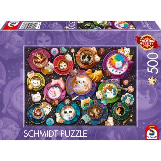 Vorderseite der Verpackung vom Artikel 59707, Kätzchen à la Latte Art, 500 Teile Puzzle