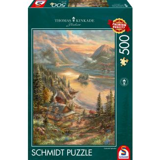 Vorderseite der Verpackung vom Artikel 59710, Thomas Kinkade Studios: Pracht am Seeufer, 500 Teile Puzzle
