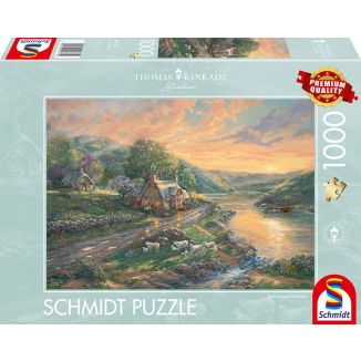 Vorderseite der Verpackung vom Artikel 59774, Thomas Kinkade Studios: Tagesanbruch im Emerald Valley, 1.000 Teile Puzzle