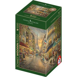Verpackungsvorderseite aus einem anderen Blickwinkel vom Artikel 59798, Thomas Kinkade Studios: Malerisches Paris, 1.000 Teile Holzpuzzle