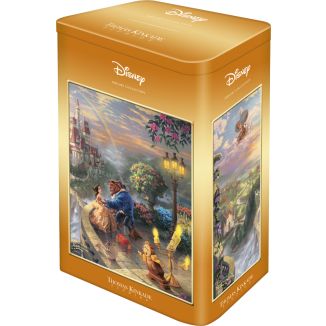 Vorderseite der Verpackung vom Artikel 59926, Thomas Kinkade Studios: Disney - Beauty and the Beast in der Nostalgie Metalldose, 500 Teile Puzzle