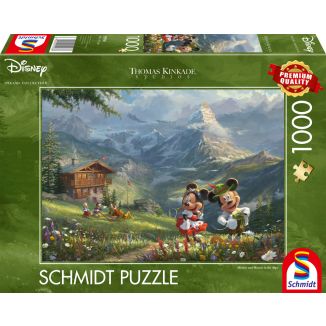 Vorderseite der Verpackung vom Artikel 59938, Thomas Kinkade Studios: Disney Dreams Collections - Mickey & Minnie in den Alpen , 1.000 Teile Puzzle