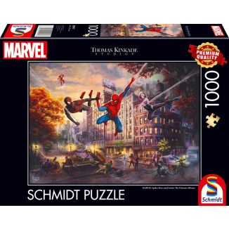 Vorderseite der Verpackung vom Artikel 59957, Thomas Kinkade Studios: MARVEL - Spider-Man and Friends: The Ultimate Alliance, 1.000 Teile Puzzle