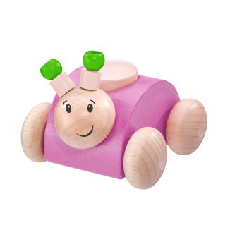 Spielmaterial vom Artikel 61072, Rollina, Rollgreifling Käfer mit Quietsche aus Holz, Rosa, 7,5 cm