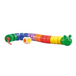 Spielmaterial vom Artikel 63005, Fädelraupe, Würfel- und Fädelspiel aus Holz, 20cm Spielmaterial vom Artikel 63005, Fädelraupe, Würfel- und Fädelspiel aus Holz, 20cm