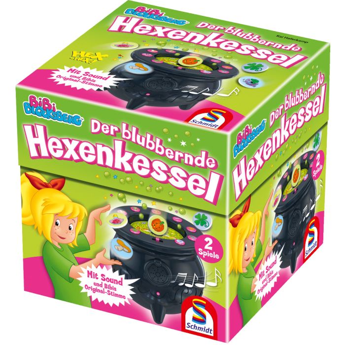 Vorderseite der Verpackung vom Artikel 40581, Bibi Blocksberg: Der blubbernde Hexenkessel, Kinderspiel Vorderseite der Verpackung vom Artikel 40581, Bibi Blocksberg: Der blubbernde Hexenkessel, Kinderspiel