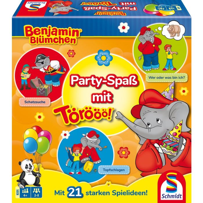 Vorderseite der Verpackung vom Artikel 40663, Benjamin Blümchen: Party-Spaß mit Törööö!, Kinder-Partyspiele, Kinderspiel