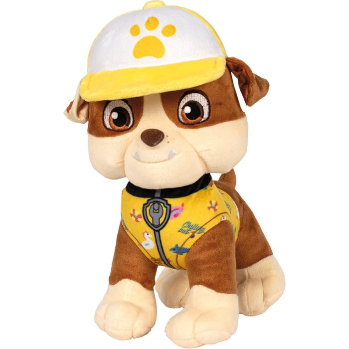 Vorderseite des Plüschartikel 42828, Paw Patrol: Rubble, Summer Edition, 28 cm, Plüsch Vorderseite des Plüschartikel 42828, Paw Patrol: Rubble, Summer Edition, 28 cm, Plüsch