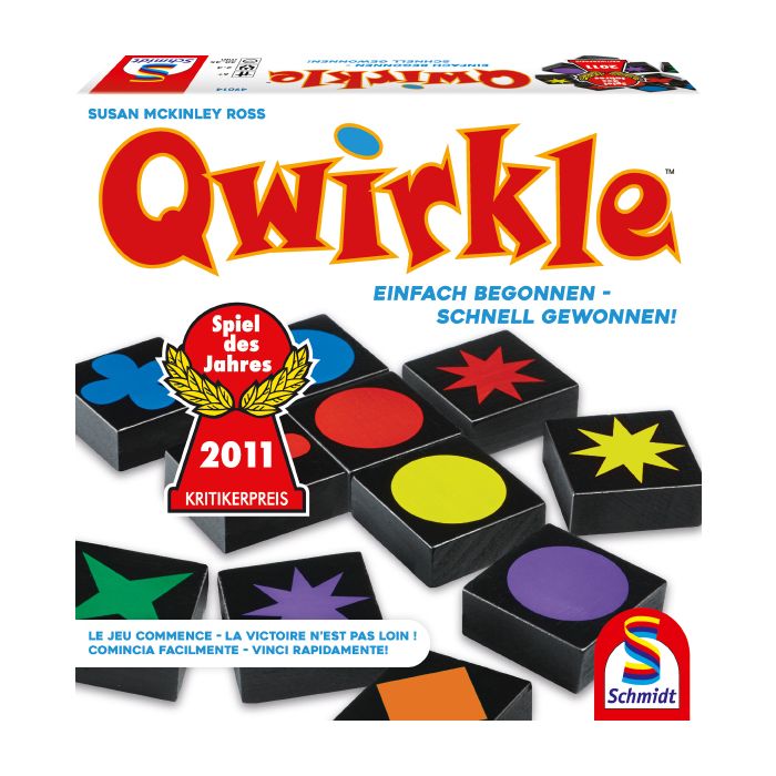 Verpackungsvorderseite aus einem anderen Blickwinkel vom Artikel 49014, Qwirkle, Familienspiel Verpackungsvorderseite aus einem anderen Blickwinkel vom Artikel 49014, Qwirkle, Familienspiel
