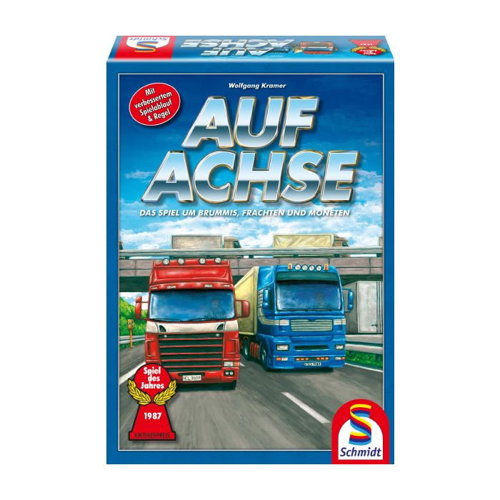 Verpackungsvorderseite aus einem anderen Blickwinkel vom Artikel 49090, Auf Achse, Familienspiel Verpackungsvorderseite aus einem anderen Blickwinkel vom Artikel 49090, Auf Achse, Familienspiel