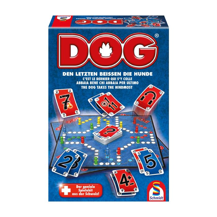 Verpackungsvorderseite aus einem anderen Blickwinkel vom Artikel 49201, DOG®  Den letzten beissen die Hunde, Familienspiel