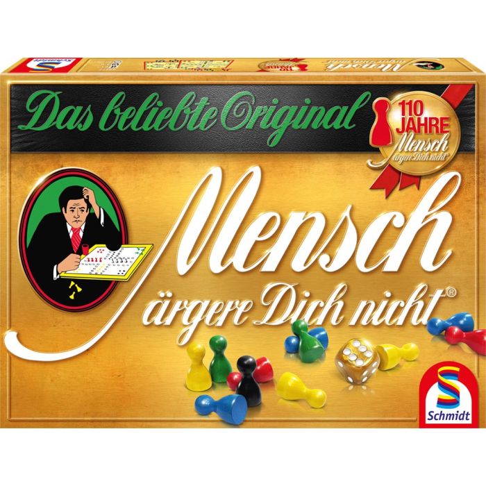 Verpackungsvorderseite aus einem anderen Blickwinkel vom Artikel 49277, Mensch ärgere Dich nicht®: Gold-Edition, Familienspiel