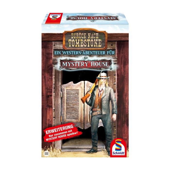 Vorderseite der Verpackung vom Artikel 49385, Mystery House, Zurück nach Tombstone, 1. Erweiterung, Familienspiel Vorderseite der Verpackung vom Artikel 49385, Mystery House, Zurück nach Tombstone, 1. Erweiterung, Familienspiel
