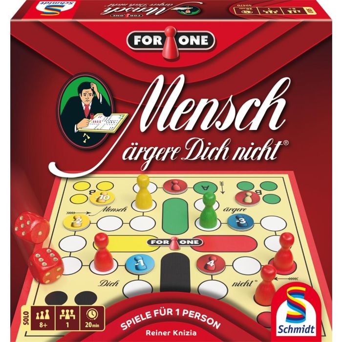 Vorderseite der Verpackung vom Artikel 49470, For One: Mensch ärgere Dich nicht®, 1-Personen-Spiel, Familienspiel Vorderseite der Verpackung vom Artikel 49470, For One: Mensch ärgere Dich nicht®, 1-Personen-Spiel, Familienspiel