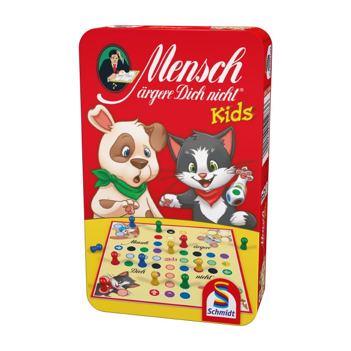 Verpackungsvorderseite aus einem anderen Blickwinkel vom Artikel 51273, Mensch ärgere Dich nicht®: Kids, Reisespiel in der Metalldose Verpackungsvorderseite aus einem anderen Blickwinkel vom Artikel 51273, Mensch ärgere Dich nicht®: Kids, Reisespiel in der Metalldose