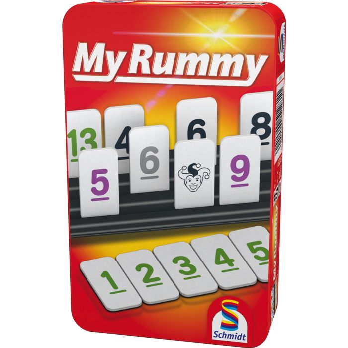 Vorderseite der Verpackung vom Artikel 51281, MyRummy®, Reisespiel in der Metalldose