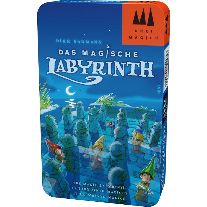 Vorderseite der Verpackung vom Artikel 51401, Drei Magier®: Das magische Labyrinth, Reisespiel in der Metalldose Vorderseite der Verpackung vom Artikel 51401, Drei Magier®: Das magische Labyrinth, Reisespiel in der Metalldose