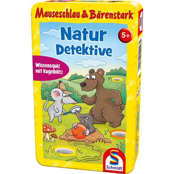 Verpackungsvorderseite aus einem anderen Blickwinkel vom Artikel 51446, Mauseschlau & Bärenstark: Naturdetektive, Reisespiel in der Metalldose Verpackungsvorderseite aus einem anderen Blickwinkel vom Artikel 51446, Mauseschlau & Bärenstark: Naturdetektive, Reisespiel in der Metalldose