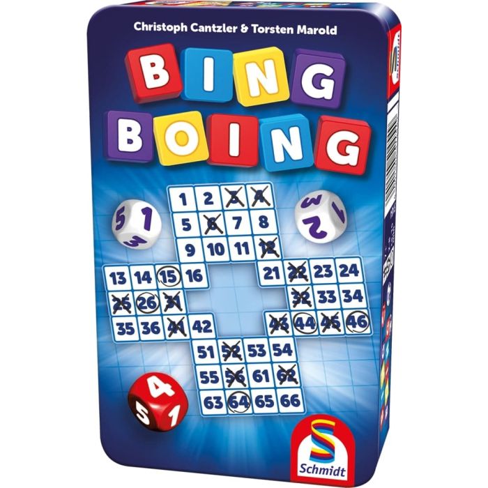 Vorderseite der Verpackung vom Artikel 51454, Bing Boing, Reisespiel in der Metalldose Vorderseite der Verpackung vom Artikel 51454, Bing Boing, Reisespiel in der Metalldose