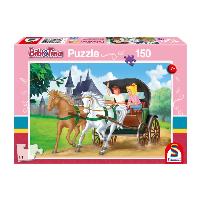 Verpackungsvorderseite aus einem anderen Blickwinkel vom Artikel 56051, Bibi & Tina: Kutschfahrt, 150 Teile Kinderpuzzle Verpackungsvorderseite aus einem anderen Blickwinkel vom Artikel 56051, Bibi & Tina: Kutschfahrt, 150 Teile Kinderpuzzle