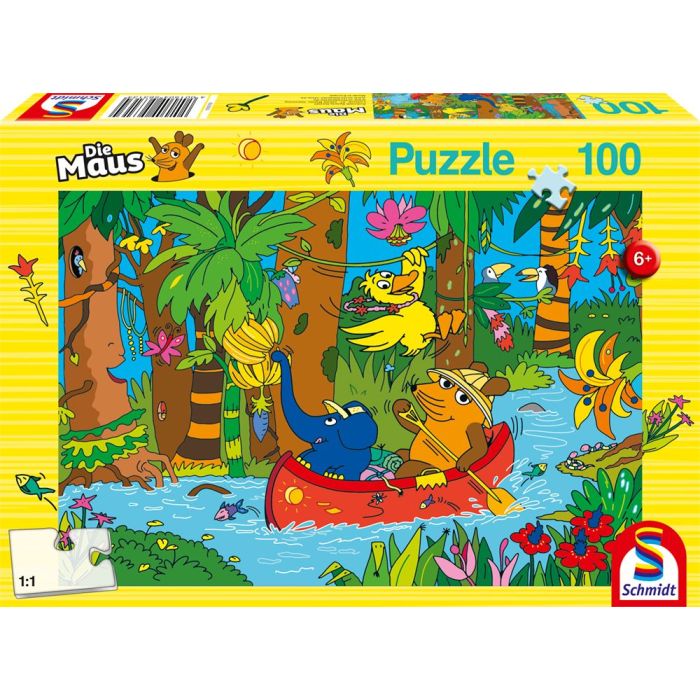 Verpackungsvorderseite aus einem anderen Blickwinkel vom Artikel 56313, Die Maus: Im Dschungel, 100 Teile Kinderpuzzle Verpackungsvorderseite aus einem anderen Blickwinkel vom Artikel 56313, Die Maus: Im Dschungel, 100 Teile Kinderpuzzle