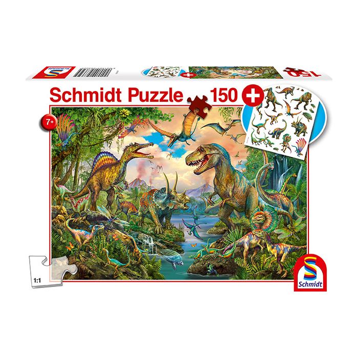 Vorderseite der Verpackung vom Artikel 56332, Wilde Dinos, 150 Teile Kinderpuzzle mit Add-on (Tattoos Dinosaurier) Vorderseite der Verpackung vom Artikel 56332, Wilde Dinos, 150 Teile Kinderpuzzle mit Add-on (Tattoos Dinosaurier)