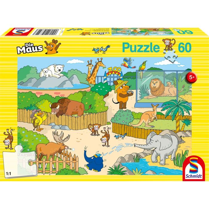 Verpackungsvorderseite aus einem anderen Blickwinkel vom Artikel 56349, Die Maus: im Zoo, 60 Teile Kinderpuzzle Verpackungsvorderseite aus einem anderen Blickwinkel vom Artikel 56349, Die Maus: im Zoo, 60 Teile Kinderpuzzle