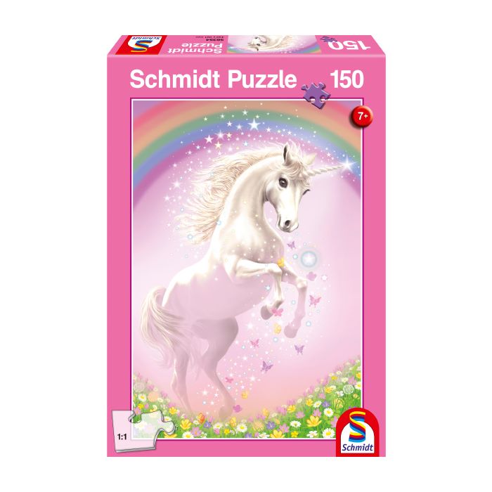 Vorderseite der Verpackung vom Artikel 56354, Rosa Einhorn, 150 Teile Kinderpuzzle