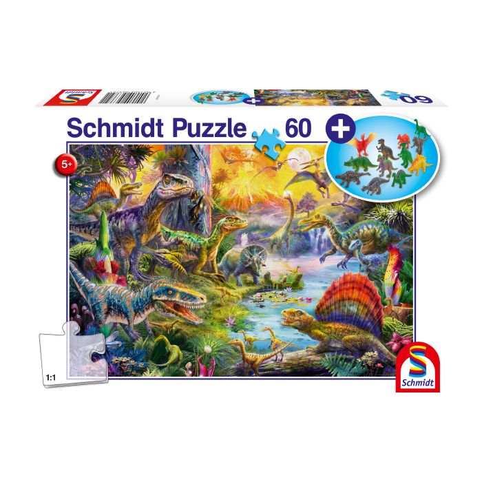 Vorderseite der Verpackung vom Artikel 56372, Dinosaurier, 60 Teile Kinderpuzzle mit Add-on (Dinosaurier-Figuren-Set) Vorderseite der Verpackung vom Artikel 56372, Dinosaurier, 60 Teile Kinderpuzzle mit Add-on (Dinosaurier-Figuren-Set)