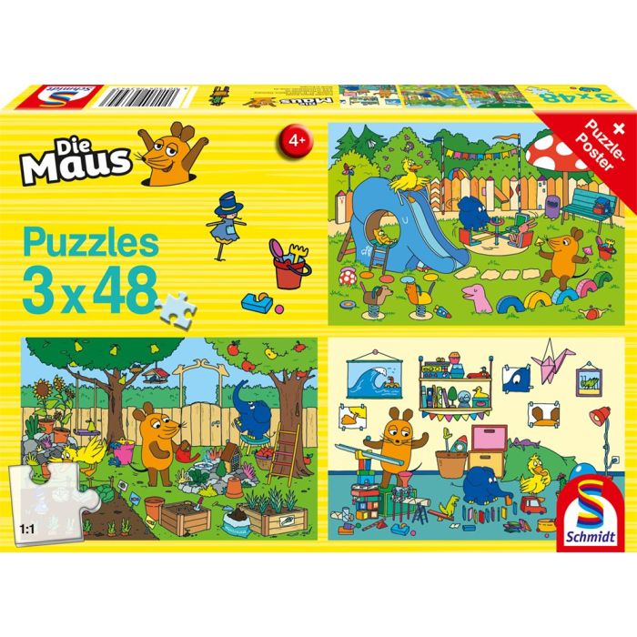 Verpackungsvorderseite aus einem anderen Blickwinkel vom Artikel 56394, Die Maus: Ein Tag mit der Maus, 3x48 Teile Kinderpuzzle Verpackungsvorderseite aus einem anderen Blickwinkel vom Artikel 56394, Die Maus: Ein Tag mit der Maus, 3x48 Teile Kinderpuzzle