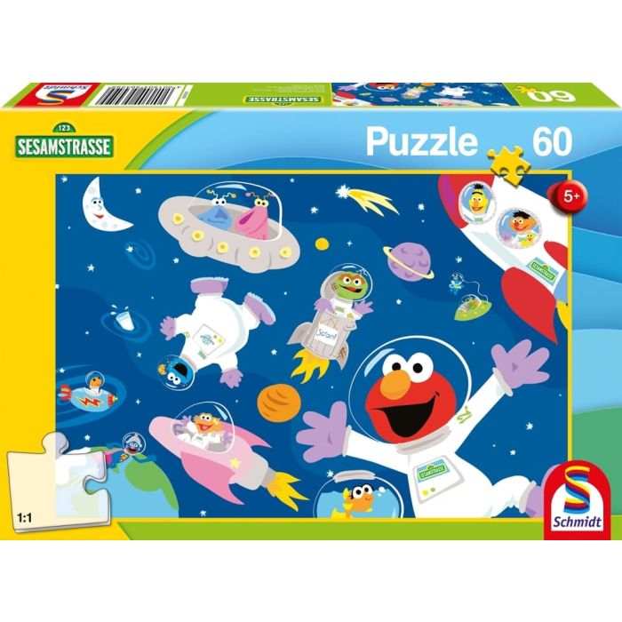 Vorderseite der Verpackung vom Artikel 56459, Sesamstrasse®: Im Weltall, 60 Teile Kinderpuzzle Vorderseite der Verpackung vom Artikel 56459, Sesamstrasse®: Im Weltall, 60 Teile Kinderpuzzle