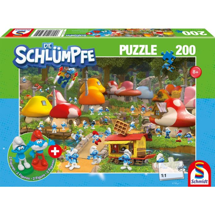 Vorderseite der Verpackung vom Artikel 56525, Die Schlümpfe: In Schlumpfhausen, 200 Teile Kinderpuzzle mit Add-on Vorderseite der Verpackung vom Artikel 56525, Die Schlümpfe: In Schlumpfhausen, 200 Teile Kinderpuzzle mit Add-on