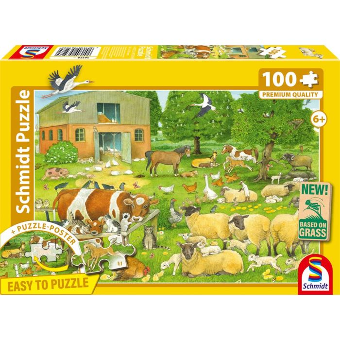 Vorderseite der Verpackung vom Artikel 56528, Tierfamilien auf dem Bauernhof, 100 Teile, Eco-Friendly, Gras Kinderpuzzle Vorderseite der Verpackung vom Artikel 56528, Tierfamilien auf dem Bauernhof, 100 Teile, Eco-Friendly, Gras Kinderpuzzle