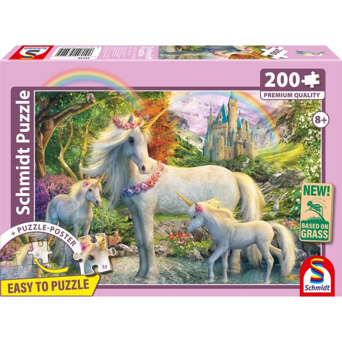 Vorderseite der Verpackung vom Artikel 56540, Einhornstute mit zwei Fohlen, 200 Teile, Eco-Friendly, Gras Kinderpuzzle Vorderseite der Verpackung vom Artikel 56540, Einhornstute mit zwei Fohlen, 200 Teile, Eco-Friendly, Gras Kinderpuzzle