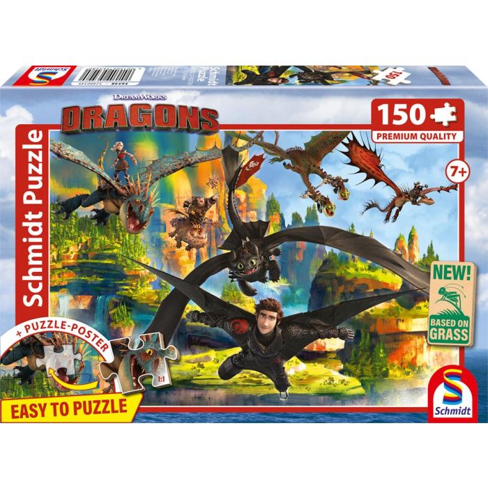 Vorderseite der Verpackung vom Artikel 56548, DRAGONS: Fliegende Drachen, 150 Teile, Eco-Friendly, Gras Kinderpuzzle Vorderseite der Verpackung vom Artikel 56548, DRAGONS: Fliegende Drachen, 150 Teile, Eco-Friendly, Gras Kinderpuzzle