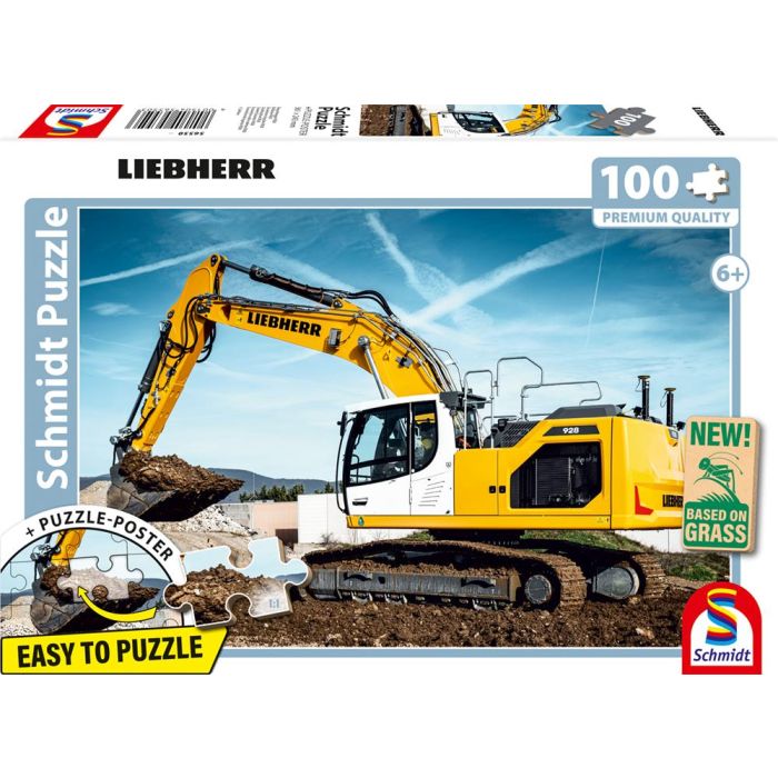 Vorderseite der Verpackung vom Artikel 56550, LIEBHERR:Raupenbagger R928, 100 Teile, Eco-Friendly, Gras Kinderpuzzle Vorderseite der Verpackung vom Artikel 56550, LIEBHERR:Raupenbagger R928, 100 Teile, Eco-Friendly, Gras Kinderpuzzle