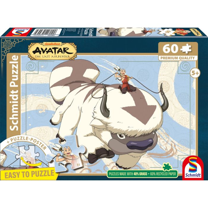 Vorderseite der Verpackung vom Artikel 56553, Avatar: Appa und Aang, 60 Teile Kinderpuzzle Vorderseite der Verpackung vom Artikel 56553, Avatar: Appa und Aang, 60 Teile Kinderpuzzle