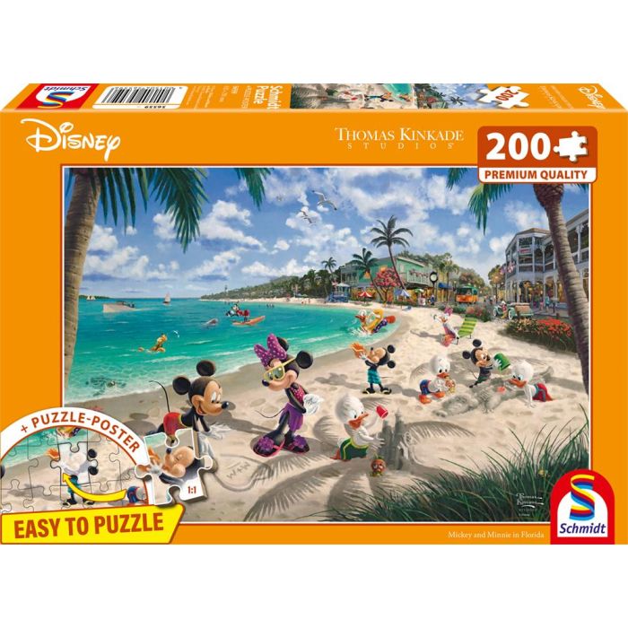 Vorderseite der Verpackung vom Artikel 56559, Thomas Kinkade Studios: Disney - Mickey and Minnie in Florida, 200 Teile, Eco-Friendly, Gras Puzzle Vorderseite der Verpackung vom Artikel 56559, Thomas Kinkade Studios: Disney - Mickey and Minnie in Florida, 200 Teile, Eco-Friendly, Gras Puzzle