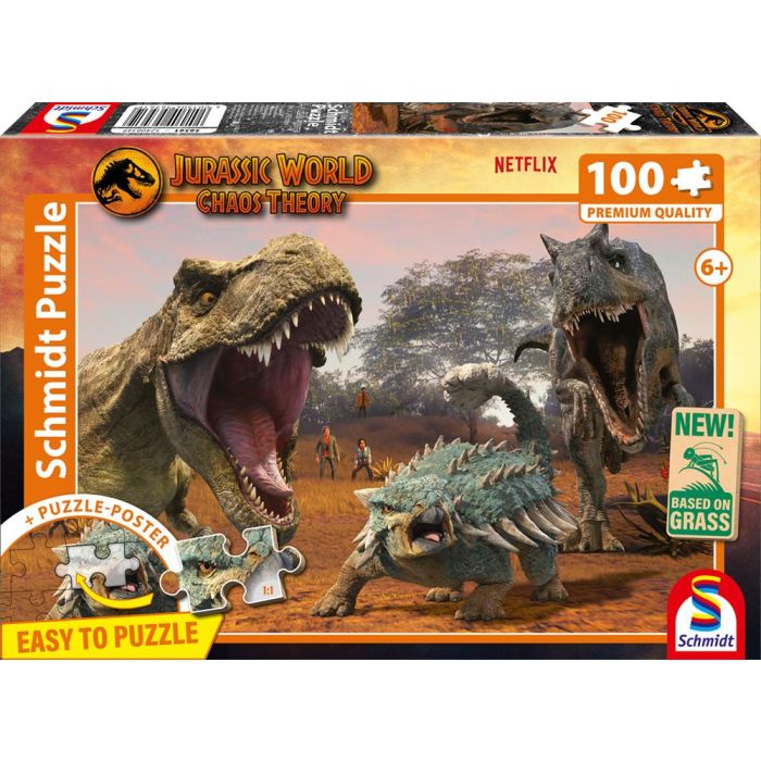 Vorderseite der Verpackung vom Artikel 56561, Jurassic World: Chaos Theory - Eine neue Ära, 100 Teile, Eco-Friendly, Gras Kinderpuzzle Vorderseite der Verpackung vom Artikel 56561, Jurassic World: Chaos Theory - Eine neue Ära, 100 Teile, Eco-Friendly, Gras Kinderpuzzle