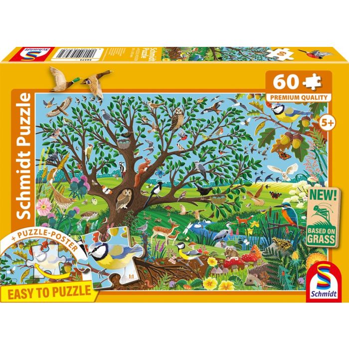 Vorderseite der Verpackung vom Artikel 56573, Tiere im Garten, 60 Teile, Eco-Friendly, Gras Kinderpuzzle