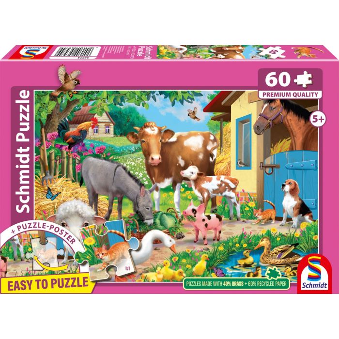 Vorderseite der Verpackung vom Artikel 56574, Bauernhof-Tiere, 60 Teile Kinderpuzzle