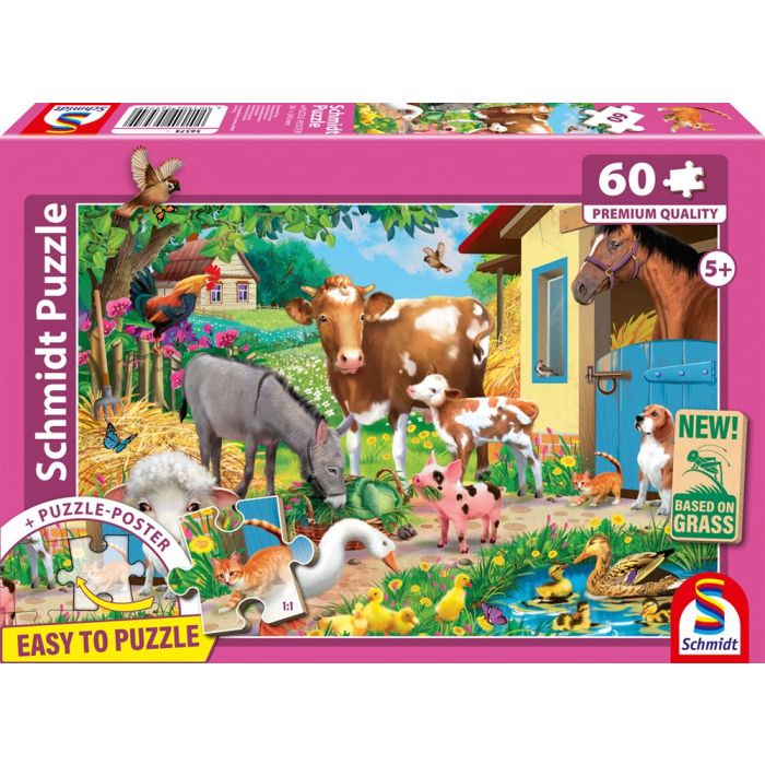 Vorderseite der Verpackung vom Artikel 56574, Bauernhof-Tiere, 60 Teile, Eco-Friendly, Gras Kinderpuzzle
