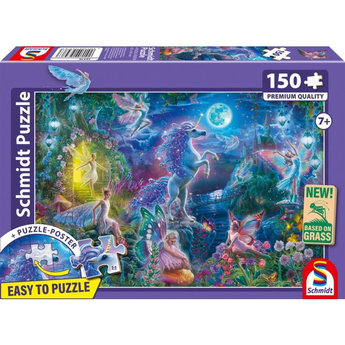 Vorderseite der Verpackung vom Artikel 56576, Das Märchen vom Einhorn, 150 Teile, Eco-Friendly, Gras Kinderpuzzle