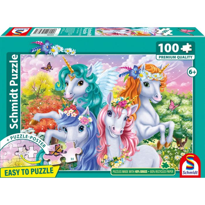 Vorderseite der Verpackung vom Artikel 56583, Einhorn-Schnappschus, 100 Teile Kinderpuzzle Vorderseite der Verpackung vom Artikel 56583, Einhorn-Schnappschus, 100 Teile Kinderpuzzle