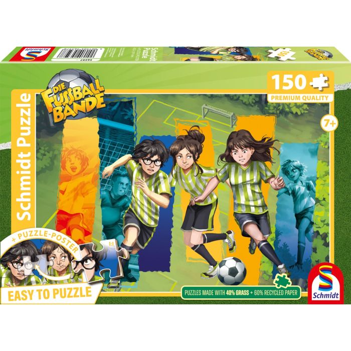 Vorderseite der Verpackung vom Artikel 56597, Die Fussballbande: Das Team der Fussballbande, 150 Teile Kinderpuzzle