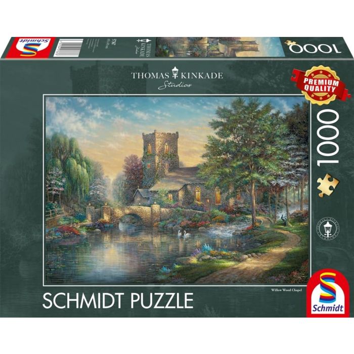 Vorderseite der Verpackung vom Artikel 57367, Thomas Kinkade Studios: Willow Wood Chapel, 1.000 Teile Puzzle Vorderseite der Verpackung vom Artikel 57367, Thomas Kinkade Studios: Willow Wood Chapel, 1.000 Teile Puzzle