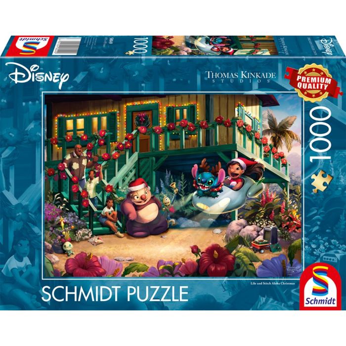 Vorderseite der Verpackung vom Artikel 58049, Thomas Kinkade Studios: Disney Dreams Collection - Lilo and Stitch Aloha Christmas, 1.000 Teile Puzzle Vorderseite der Verpackung vom Artikel 58049, Thomas Kinkade Studios: Disney Dreams Collection - Lilo and Stitch Aloha Christmas, 1.000 Teile Puzzle