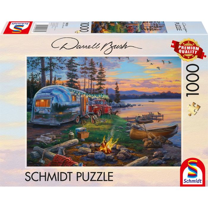 Vorderseite der Verpackung vom Artikel 58533, Darrell Bush: Campingidyll am See, 1.000 Teile Puzzle Vorderseite der Verpackung vom Artikel 58533, Darrell Bush: Campingidyll am See, 1.000 Teile Puzzle