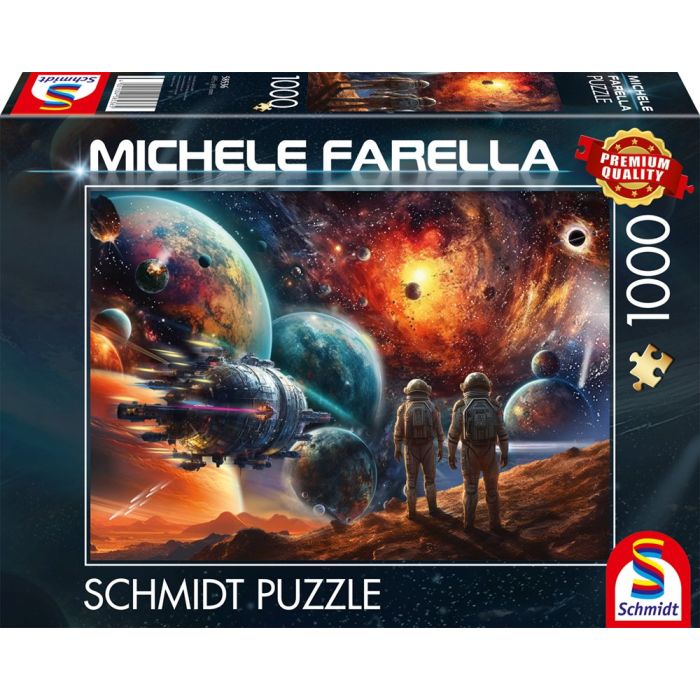 Vorderseite der Verpackung vom Artikel 58536, Michele Farella: Kosmische Farbenpracht: Reise ins Weltall, 1.000 Teile Puzzle Vorderseite der Verpackung vom Artikel 58536, Michele Farella: Kosmische Farbenpracht: Reise ins Weltall, 1.000 Teile Puzzle